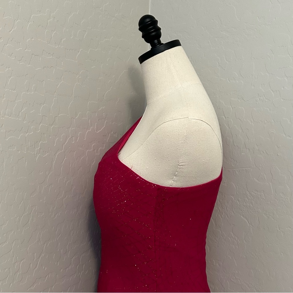 🔴CLEARANCE NEW JOVANI SZ 6 MAGENTA SHIMMER ONE SHOULDER FORMAL EVENING GOWN - Picture 9 of 16